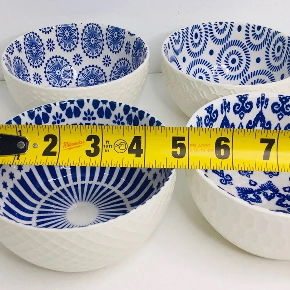 4 Signature International Shibori Tie Dye Cereal Bowls Blue White 5” - Picture 9 of 9